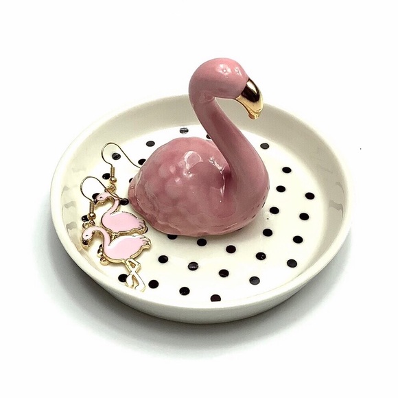 Flamingo Polka Dot Trinket Tray Jewelry Holder - Picture 3 of 4